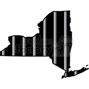 An illustration of the state of New York with vertical black and gray stripes.