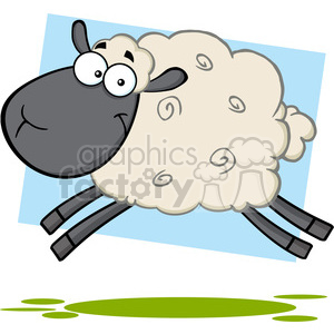 7105 Royalty Free RF Clipart Illustration Black Head Sheep Cartoon Mascot Character Jumping