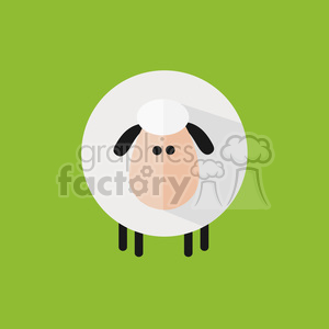 The image is a simple and cute cartoon representation of a sheep or a lamb on a green background. The sheep is styled in a minimalist fashion with a round fluffy white body, a pink face, black eyes and ears, and simple black stick legs.
