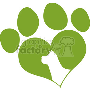 This clipart image features a stylized green paw print with a heart shape that incorporates the silhouette of a dog's head and ears.