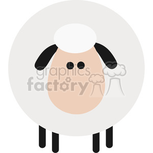 The image is a simple and cute representation of a sheep or lamb. It is characterized by a large, fluffy white body with a contrasting pink face. The sheep has a pair of black ears drooping from the top of its head, and two small black dots for eyes. Its legs are straight, black lines, which give it a cartoonish appearance. The image has a minimalistic and friendly charm, ideal for children's content.