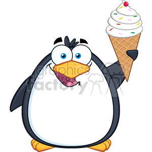 Royalty Free RF Clipart Illustration Smiling Penguin Cartoon Mascot Character With An Ice Cream