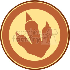 The image displays a stylized paw print that resembles the footprint of a raptor or a dinosaur. The print has three toes with pointed claws, suggesting a predatory animal. The background consists of a warm color palette with a circular border framing the paw print.