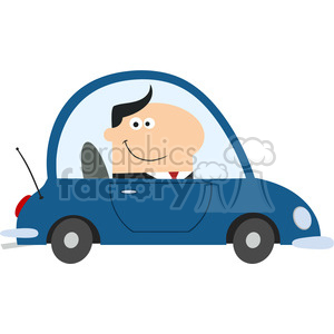 8263 Royalty Free RF Clipart Illustration Smiling Manager Driving Car To Work In Modern Flat Design Vector Illustration