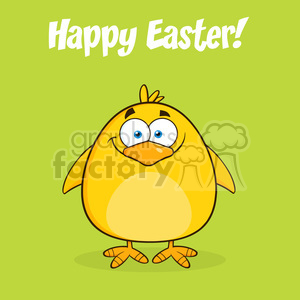 8589 Royalty Free RF Clipart Illustration Happy Easter With Smiling Yellow Chick Cartoon Character Vector Illustration