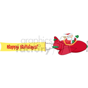 Santa Flying Airplane with Happy Holidays Banner