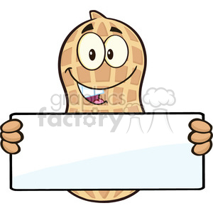 8737 Royalty Free RF Clipart Illustration Peanut Cartoon Mascot Character Holding a Blank Sign Vector Illustration Isolated On White