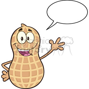   8730 Royalty Free RF Clipart Illustration Happy Peanut Cartoon Character Waving Vector Illustration Isolated On White With Speech Bubble 