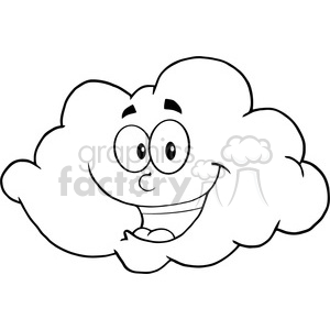   Royalty Free RF Clipart Illustration Black And White Happy Cloud Cartoon Mascot Character 