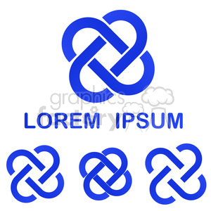 This clipart image features a blue, abstract infinity knot design, with a larger version displayed at the top and three smaller versions at the bottom. The text 'Lorem Ipsum' is displayed in blue, centered between the larger and smaller knot designs.