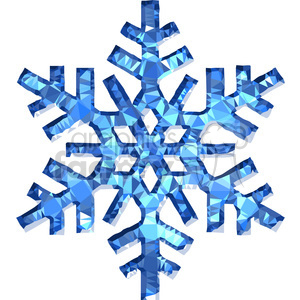 A polygonal-style blue snowflake clipart image with geometric shapes and facets, providing a crystalline, wintery appearance.