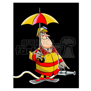 frank the cartoon firefighter holding an umbrella