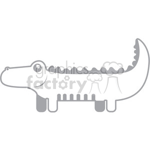   The clipart image depicts a stylized representation of an alligator or crocodile. The animal is shown in side profile with features like a long snout, prominent eyes, a serrated back, and a tail that curves upwards at the end. 