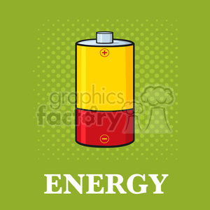 royalty free rf clipart illustration yellow and red battery cartoon vector illustration poster with text and background
