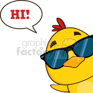 The clipart image features a cute cartoon chicken character wearing sunglasses and saying HI! in a speech bubble.