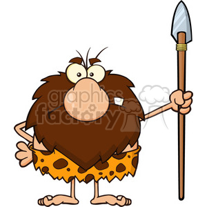 A cartoon illustration of a caveman character holding a spear, with a humorous expression and wearing a traditional loincloth.