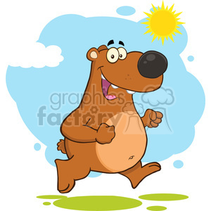 royalty free rf clipart illustration smiling brown bear cartoon character running vector illustration with background isolated on white