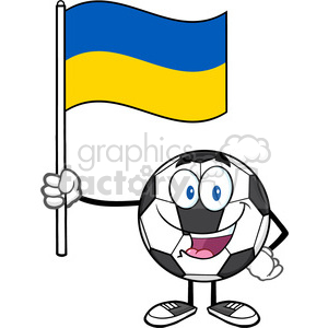 happy soccer ball cartoon mascot character holding a flag of ukraine vector illustration isolated on white background