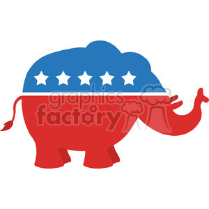Clipart illustration of the Republican Party elephant in red, white, and blue colors.