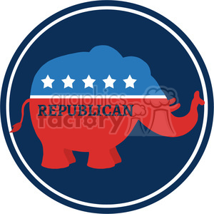 Clipart image of a political symbol representing the Republican Party in the United States. It features a red, white, and blue elephant with white stars and the word 'REPUBLICAN' written on it.