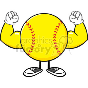 softball faceless cartoon mascot character flexing vector illustration isolated on white background