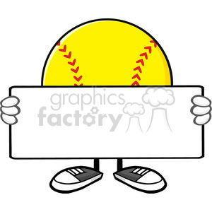 10339 softball faceless cartoon mascot character holding a blank sign vector illustration isolated on white background