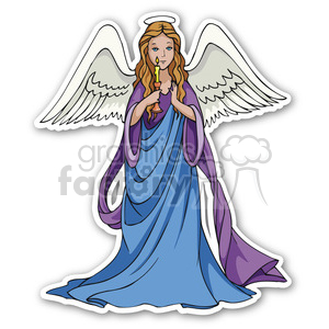 Clipart image of a Christmas angel holding a candle, with flowing robes and white wings.