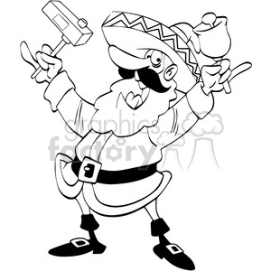 A festive cartoon character holding a drink and a musical instrument, wearing a sombrero and a Santa-like outfit with a cheerful expression.