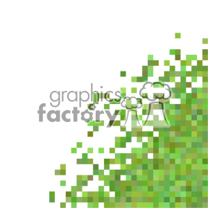 A digital clipart image featuring a pattern of green pixelated squares arranged in a triangular formation, gradually dispersing towards the top left corner.