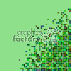 A colorful abstract clipart image featuring small, pixel-like squares in various shades of green scattered towards the right side. The background is predominantly light green.