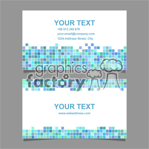A set of modern business cards with a pixel design. The cards feature customizable text fields for personal or business information such as a phone number, email, address, and website.