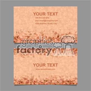 A set of two polygonal design business cards with customizable text sections. The cards feature an abstract geometric pattern in earth tones, with space for contact details and a web address.
