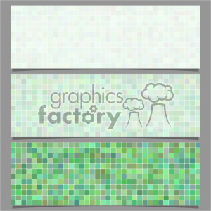 This clipart image consists of three horizontal banners with pixelated patterns in varying shades of green. Each banner features a grid of small squares, resembling a mosaic or pixel art design.