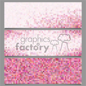 The image features three rectangular banners with pixelated patterns in various shades of pink and purple. The banners exhibit a gradient effect from light pink to more saturated pink and purple hues, creating an abstract mosaic appearance.