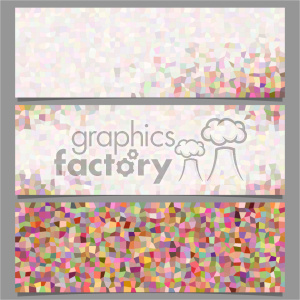 An abstract mosaic clipart image featuring three horizontal banners with a colorful, polygonal pattern. The top and middle banners have a lighter gradient with various pastel colors, while the bottom banner is more saturated with a mix of vibrant colors.
