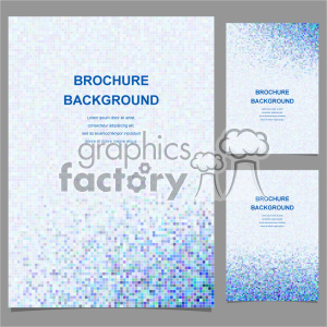 A set of brochure backgrounds with a pixelated gradient design using various shades of blue and white. The main brochure text displays 'BROCHURE BACKGROUND' with placeholder text beneath it.