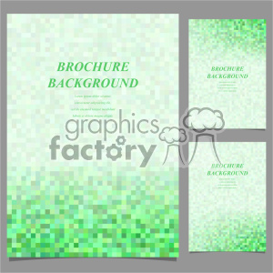 Clipart image of a brochure background with a pixelated green gradient design. The image features three variations of the brochure layout with the text 'BROCHURE BACKGROUND' and placeholder text in the center.