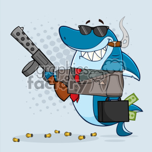   The clipart image depicts a cartoon shark character styled as a stereotypical gangster. The shark is wearing a suit with a red tie, sunglasses, and smoking a cigar. It