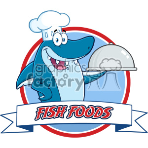   The clipart image shows a cartoon of a whimsical shark character. The shark is wearing a chef
