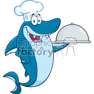 Clipart Chef Blue Shark Cartoon Holding A Platter Vector