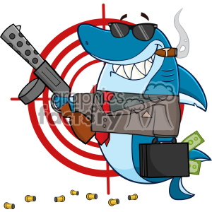   This clipart image features a stylized, anthropomorphic shark character dressed up as a gangster. It