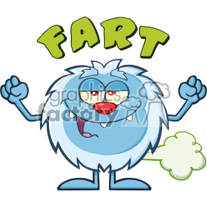Smiling Little Yeti Cartoon Mascot Character Farting Vector With Text Fart