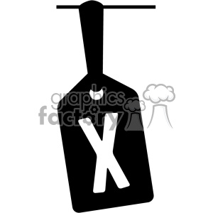 A black and white clipart image of a price tag with the letter 'X' on it, hanging from a string or clip.