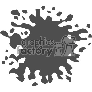 A black ink splatter or splat clipart image with irregular, jagged edges and scattered smaller splatters around it.