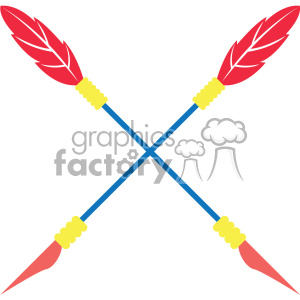 Clipart image of two crossed arrows with blue shafts, red fletching, and yellow nocks.