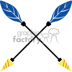 Clipart image of two crossed arrows with blue fletching and yellow arrowheads.