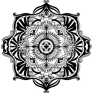 Intricate black and white mandala clipart featuring complex geometric and floral patterns.