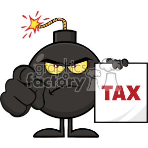 Angry Bomb Character Holding 'TAX' Sign