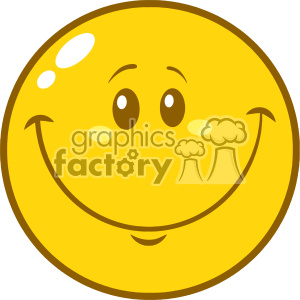 The clipart image shows a yellow cartoon smiley face emoticon with black oval eyes and a large, curved mouth that forms a smile. It is a comical and fun representation of happiness and joy commonly used in digital communication and design.
