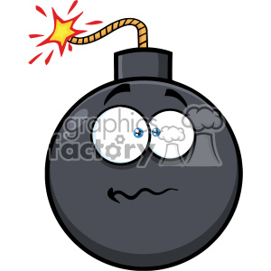 A cartoon-style image of a black bomb with a lit fuse. The bomb has large, expressive eyes and a worried expression.